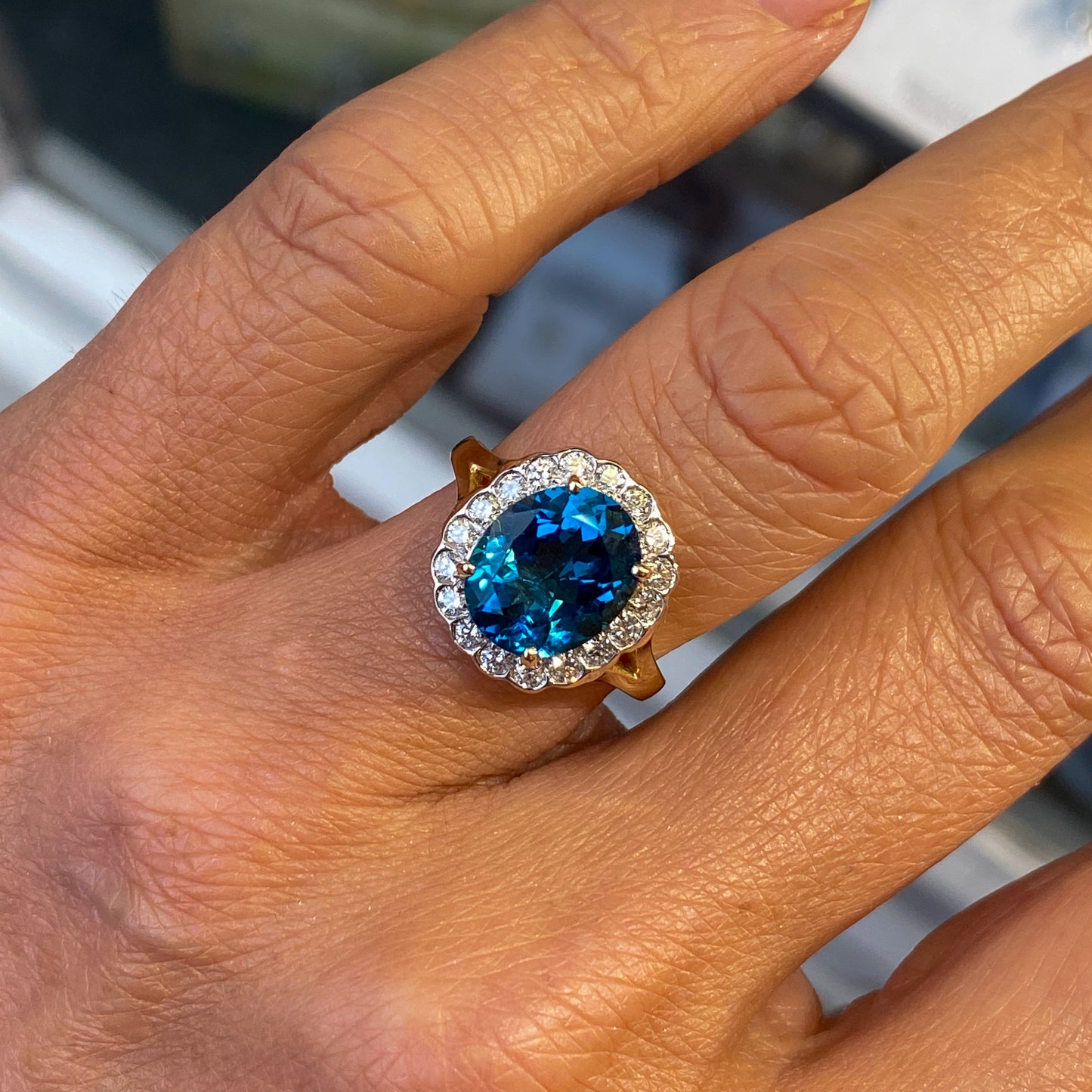 9ct Gold London Blue Topaz & Diamond Ring - John Ross Jewellers