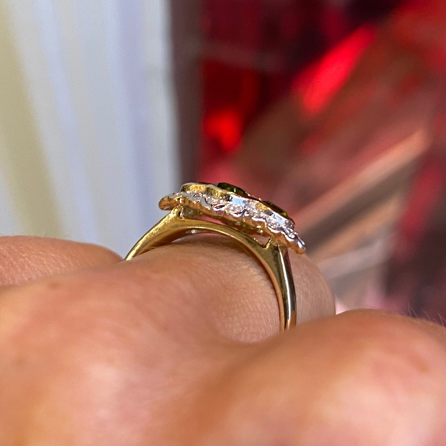 9ct Gold Green Tourmaline & Diamond Quattro Ring - John Ross Jewellers