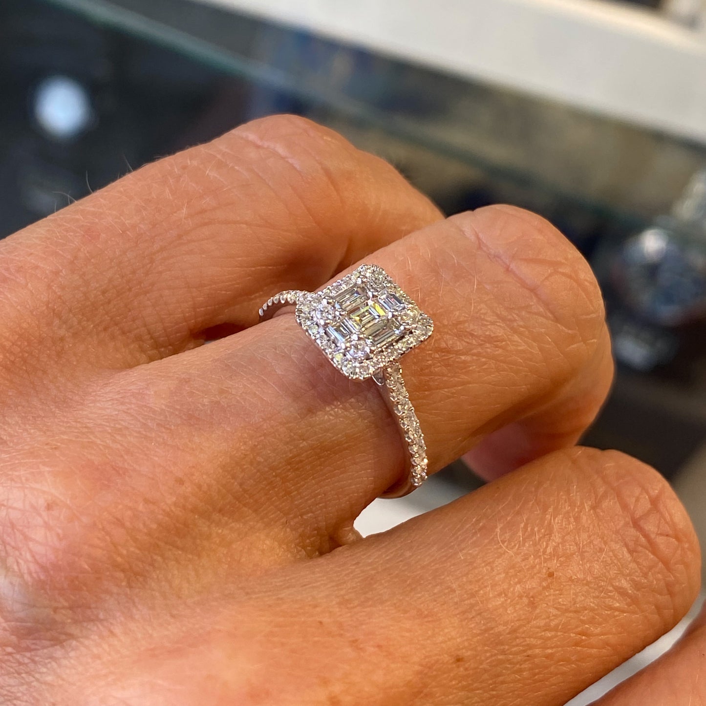 9ct White Gold Rectangular Cluster Diamond Ring | 0.71ct - John Ross Jewellers