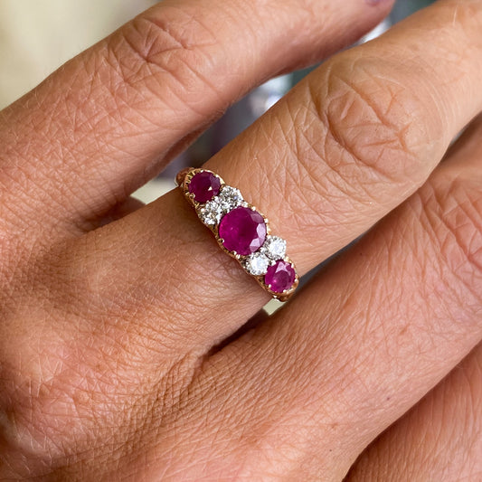 9ct Gold Ruby & Diamond Trilogy Ring