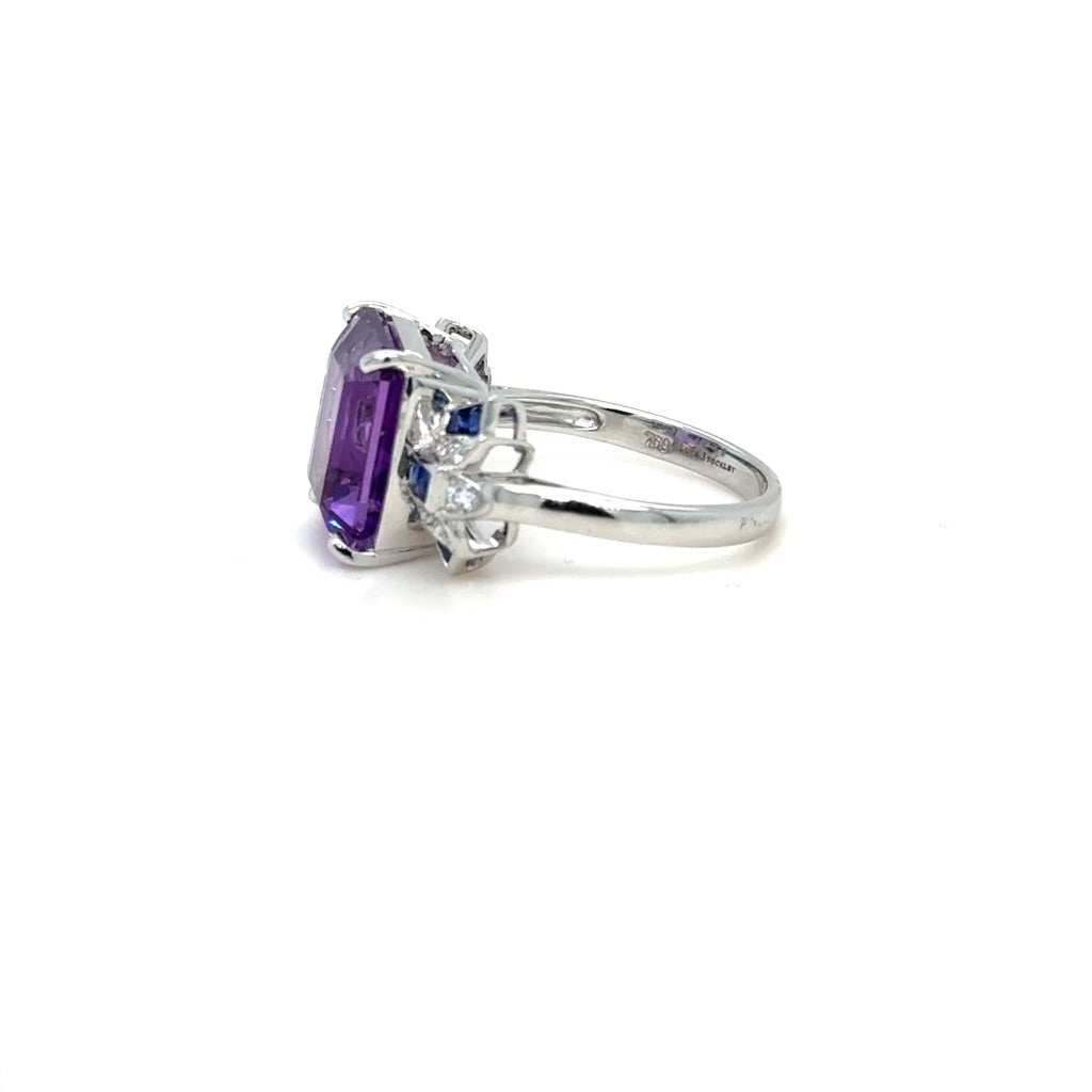 18ct White Gold Amethyst, Sapphire & Diamond Bowtie Ring