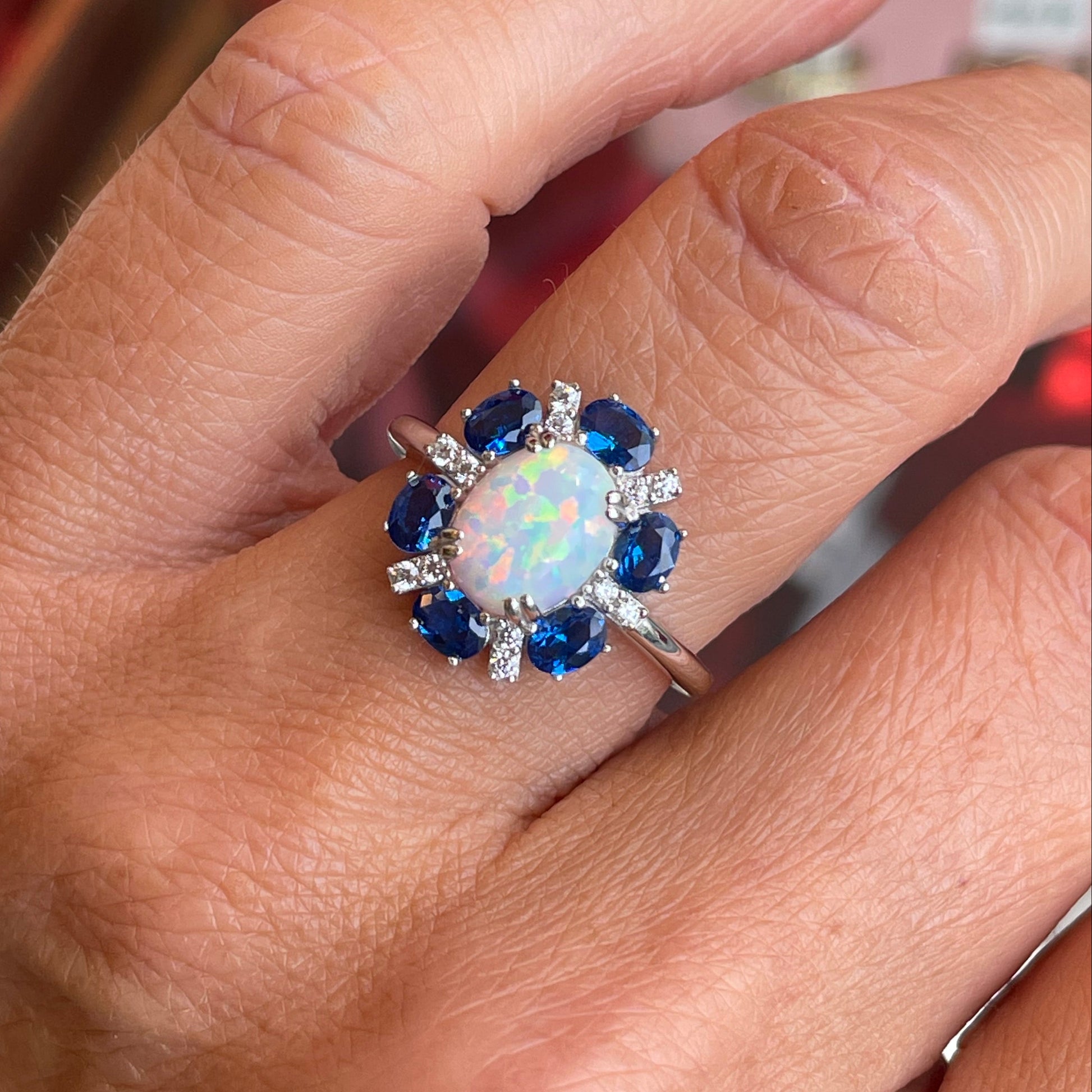 Silver Oval Diana Cluster Ring | Opalique & Sapphire Blue - John Ross Jewellers