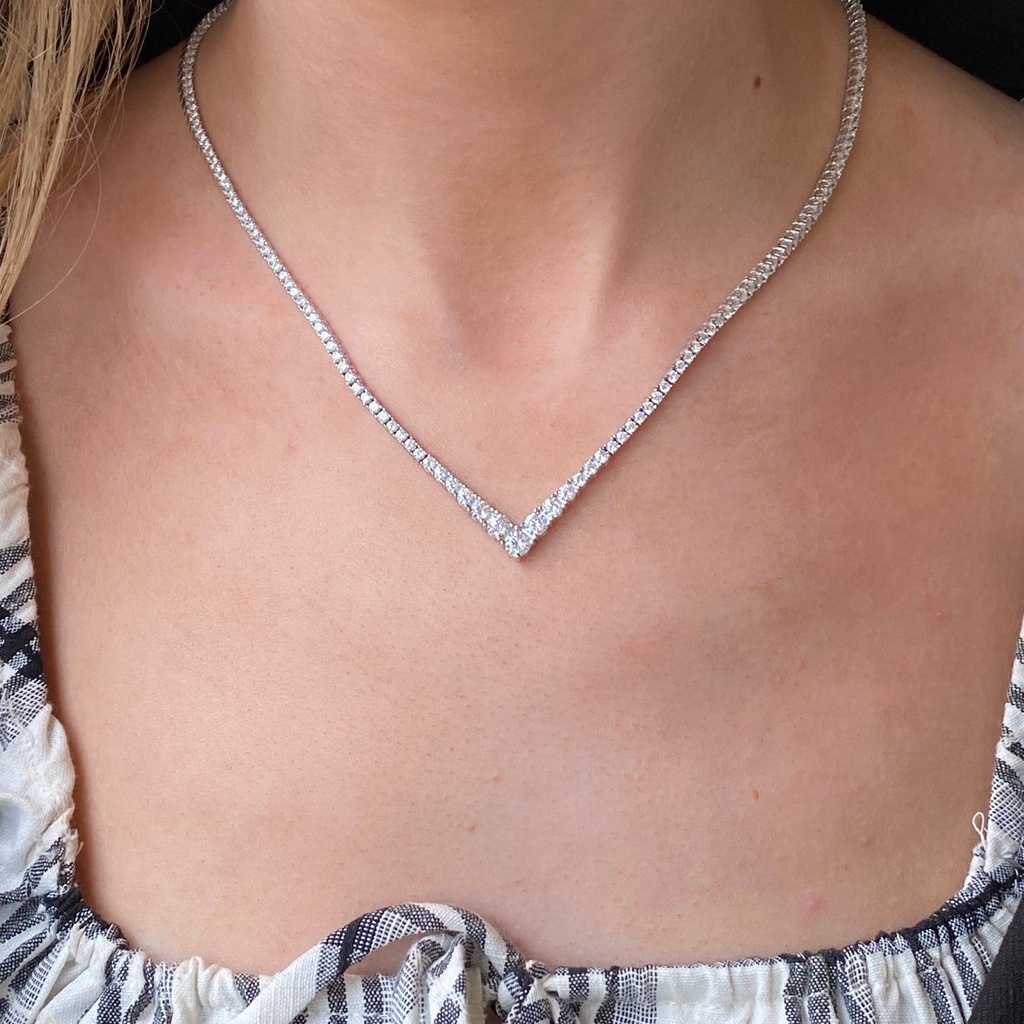 Silver V-Neck CZ Tennis Necklace | 43cm - John Ross Jewellers