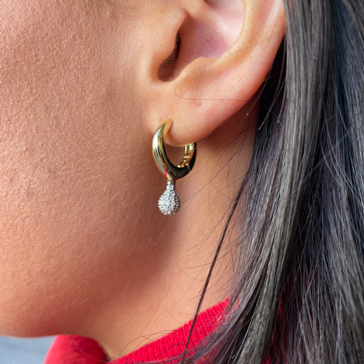 Sunshine Pavé CZ Dropper Hoop Earrings