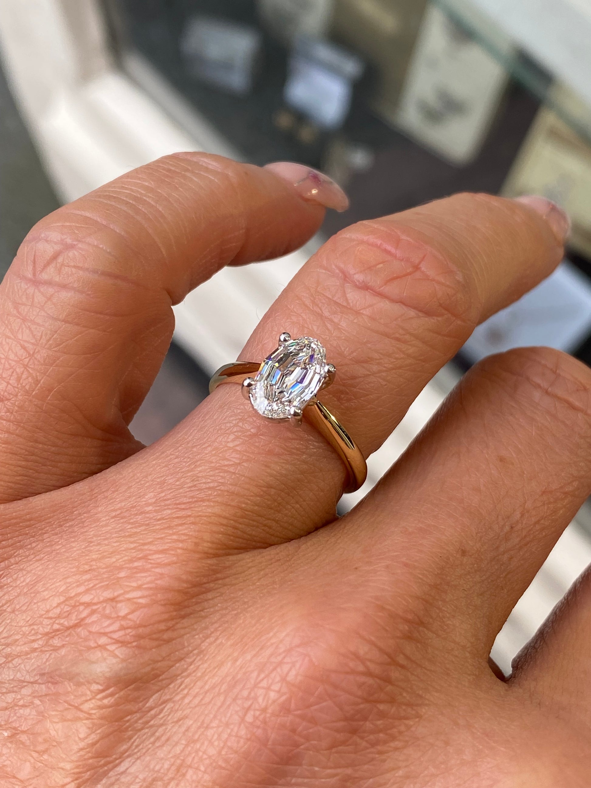 18ct Gold Solitaire Engagement Ring | Certificated Lab Step Cut Oval - John Ross Jewellers