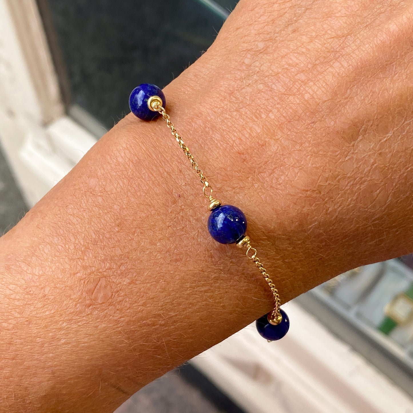 18ct Gold Lapis Lazuli & Chain Berry Bracelet | 18cm