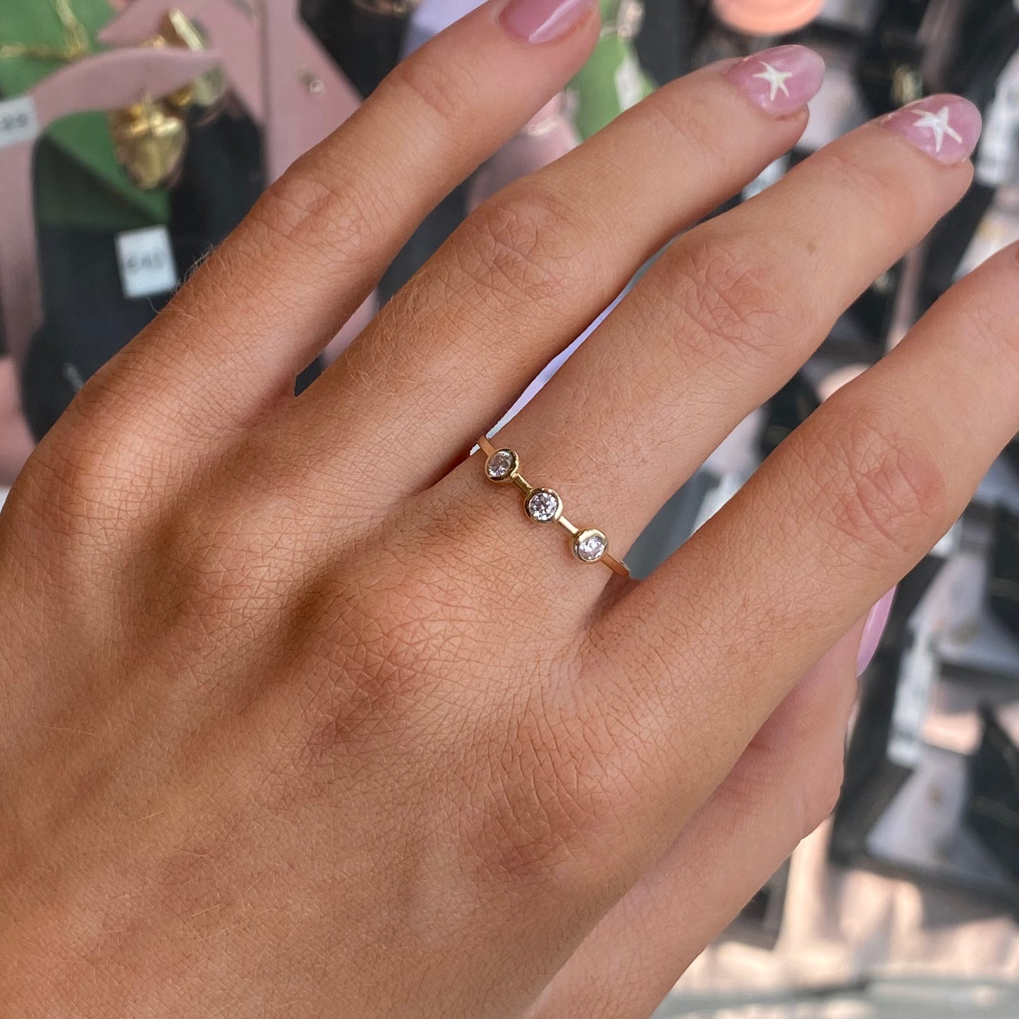 9ct Gold Bezel Set CZ Trilogy Ring - John Ross Jewellers