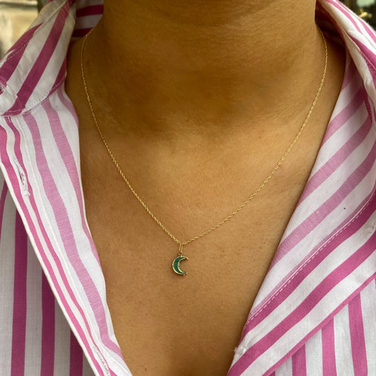 9ct Gold Malachite Crescent Moon Necklace - John Ross Jewellers