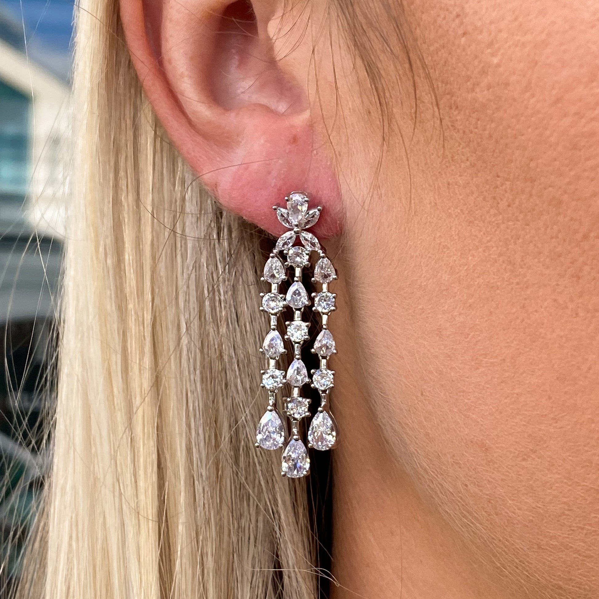 Silver Brigitte CZ Drop Earrings - John Ross Jewellers