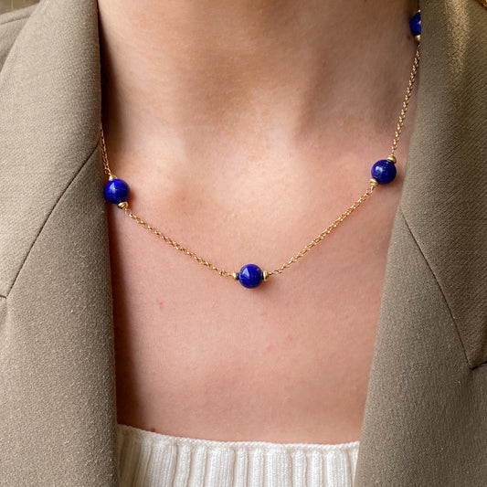 18ct Gold Mini Lapis Lazuli & Chain Berry Necklace