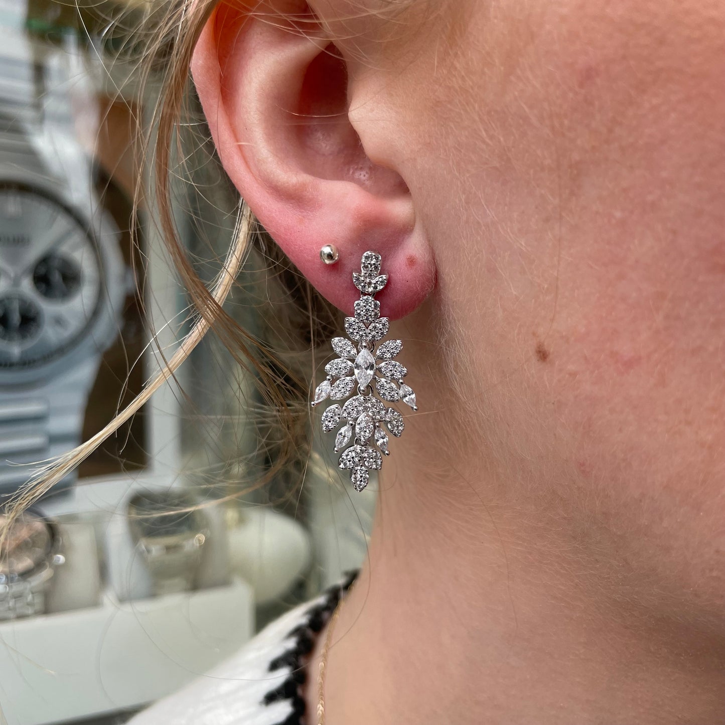 Silver CZ Fancy Vintage Styel Drop Earrings - John Ross Jewellers