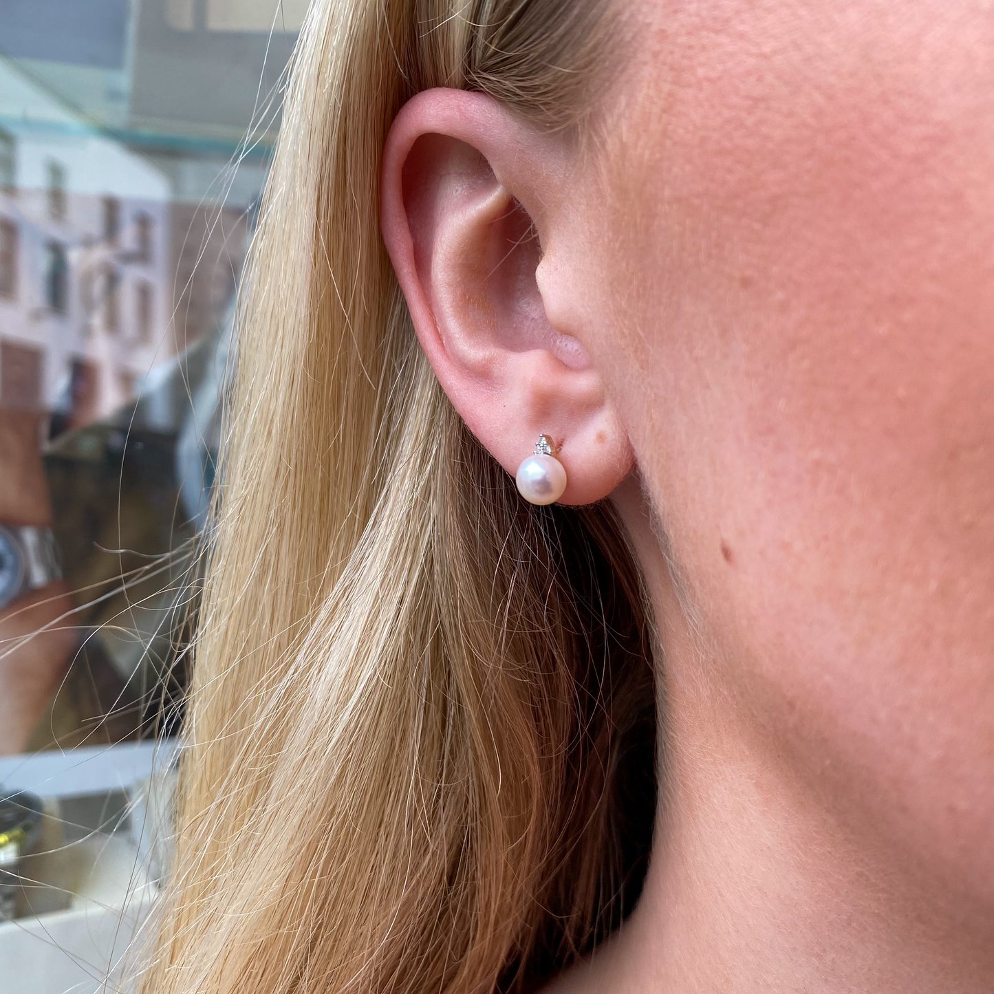 9ct Gold Cultured Pearl & Diamond Stud Earrings - John Ross Jewellers