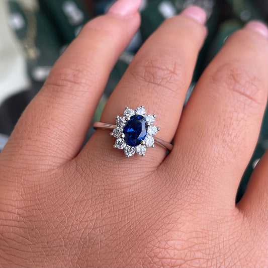 Silver CZ Diana Cluster Ring | Sapphire Blue