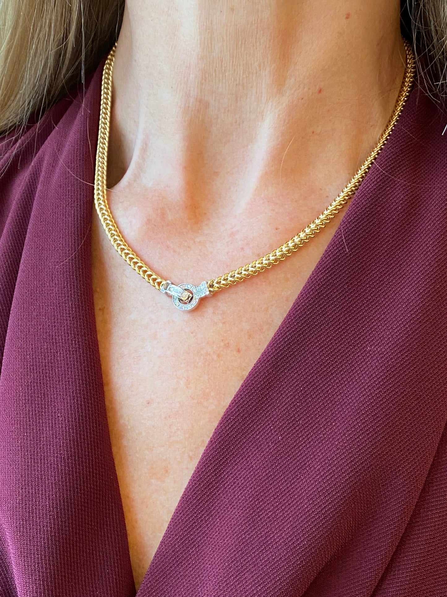 18ct Gold Spiga Necklace with Diamond Clasp - John Ross Jewellers