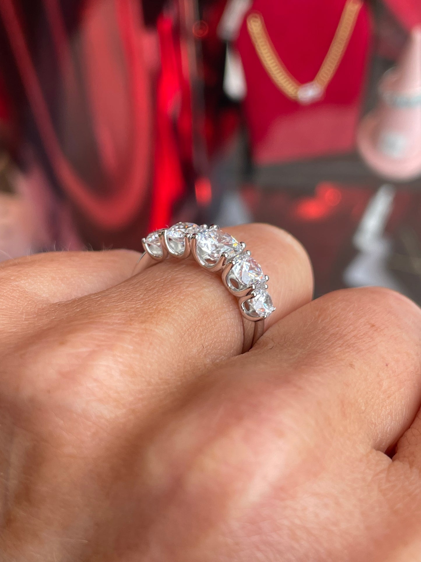 Silver Graduated Five Stone CZ Ring