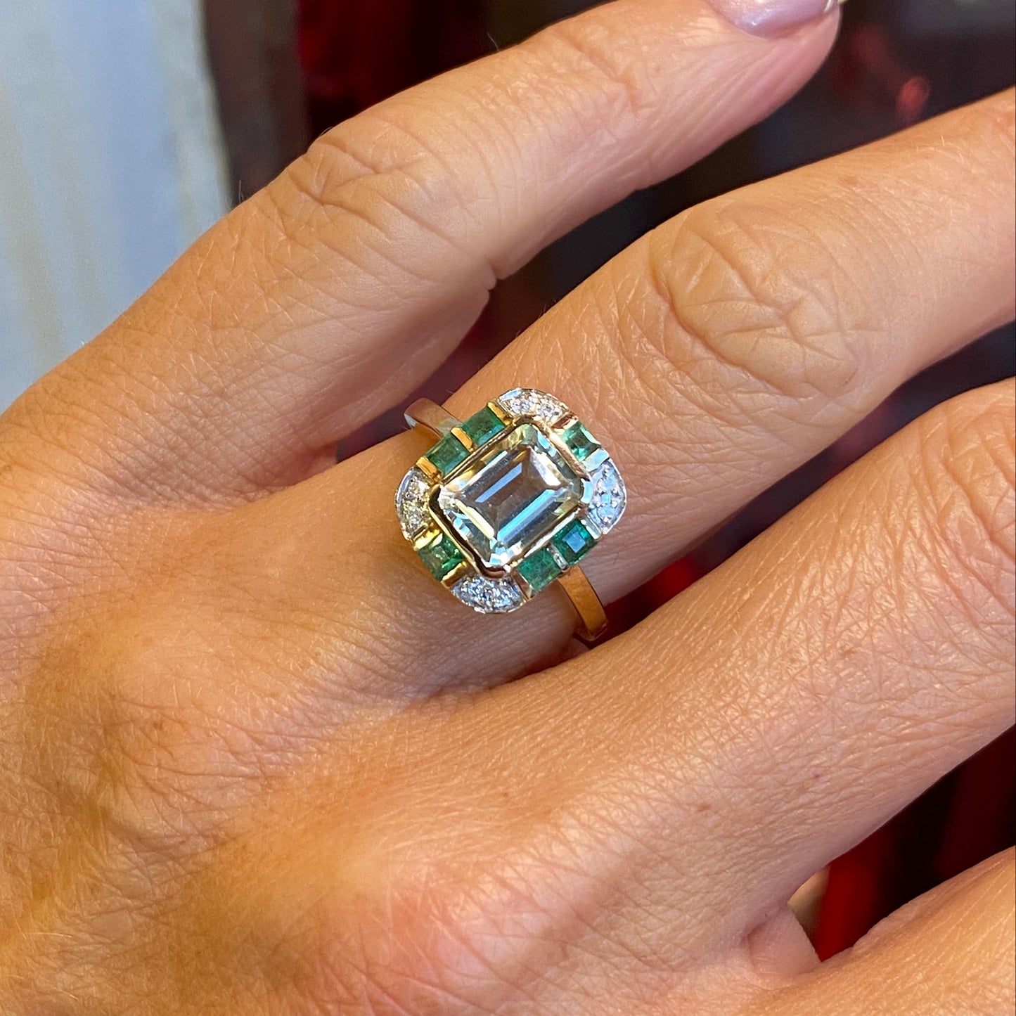 9ct Gold Green Amethyst, Emerald & Diamond Ring - John Ross Jewellers