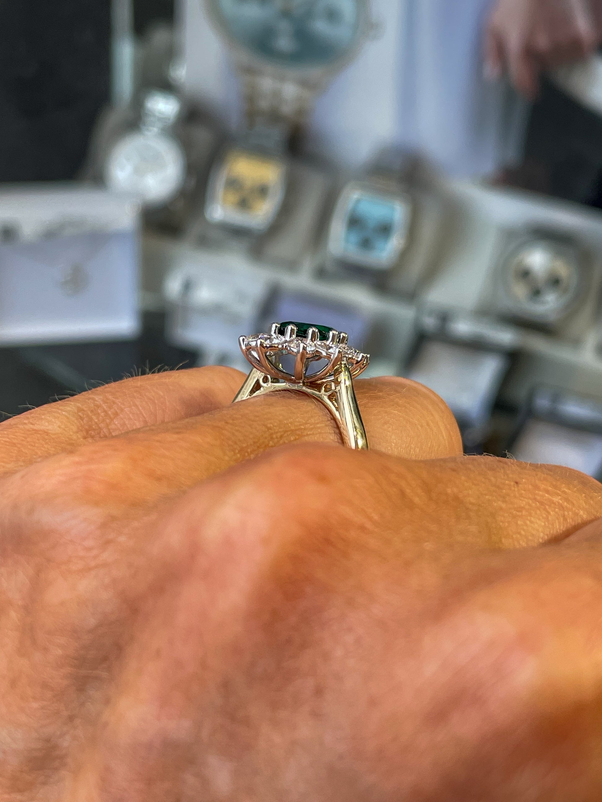 9ct Gold Lab Grown Emerald Cluster Ring - John Ross Jewellers
