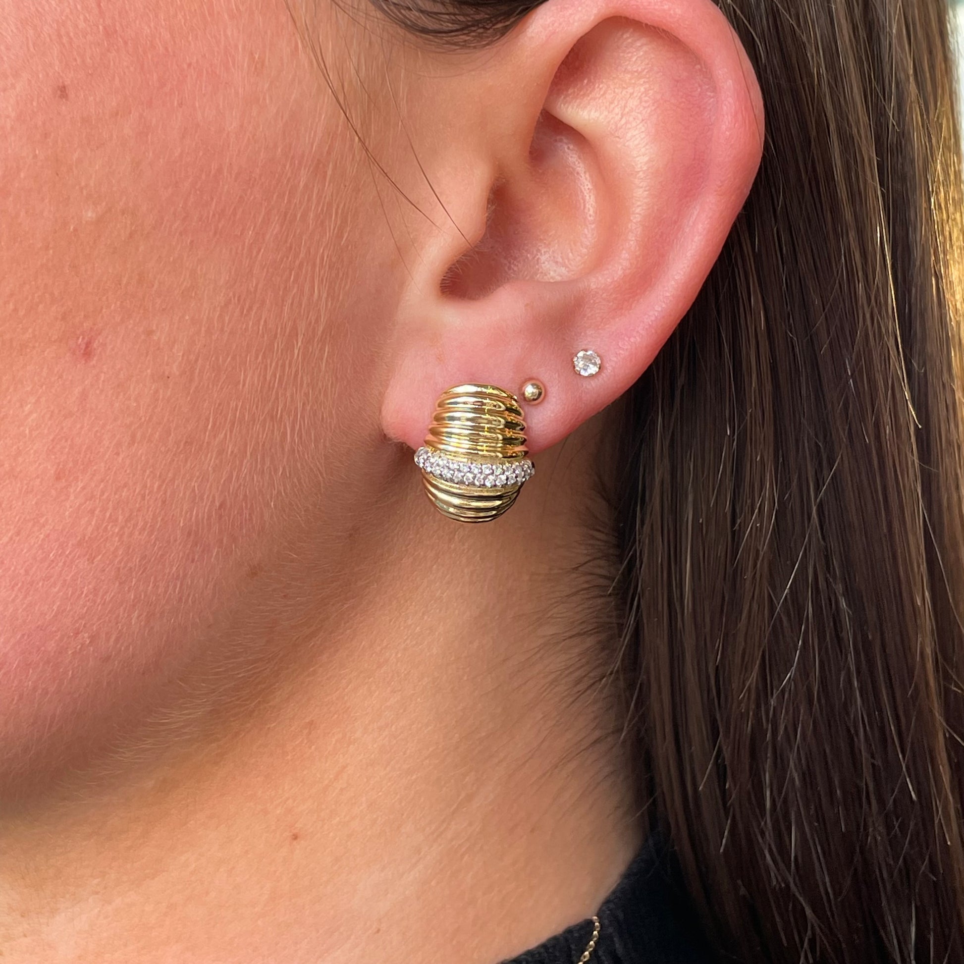 Sunshine CZ Bar Gadroon J Hoop Earrings - John Ross Jewellers