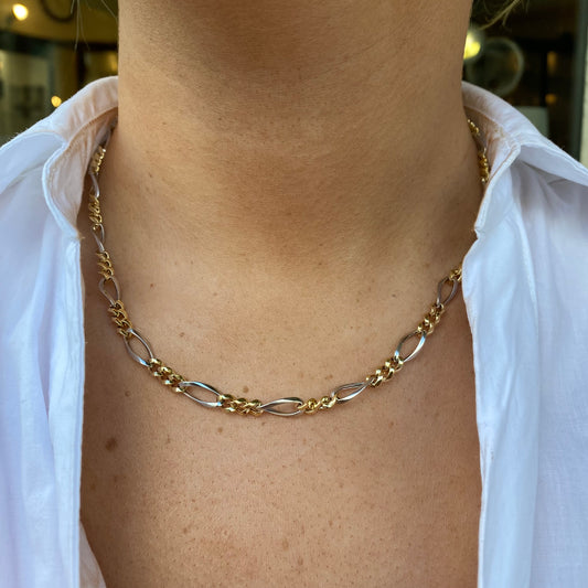 9ct Gold Modern Figaro Two Tone Necklace | 1+3