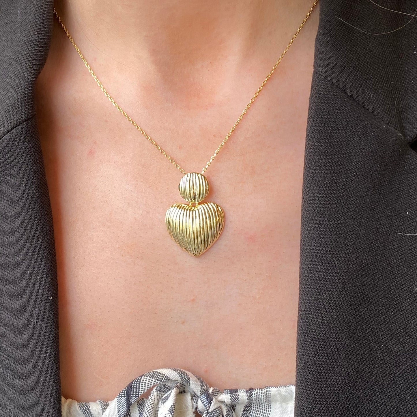 Sunshine Textured Two Hearts Necklace | 40+5cm - John Ross Jewellers