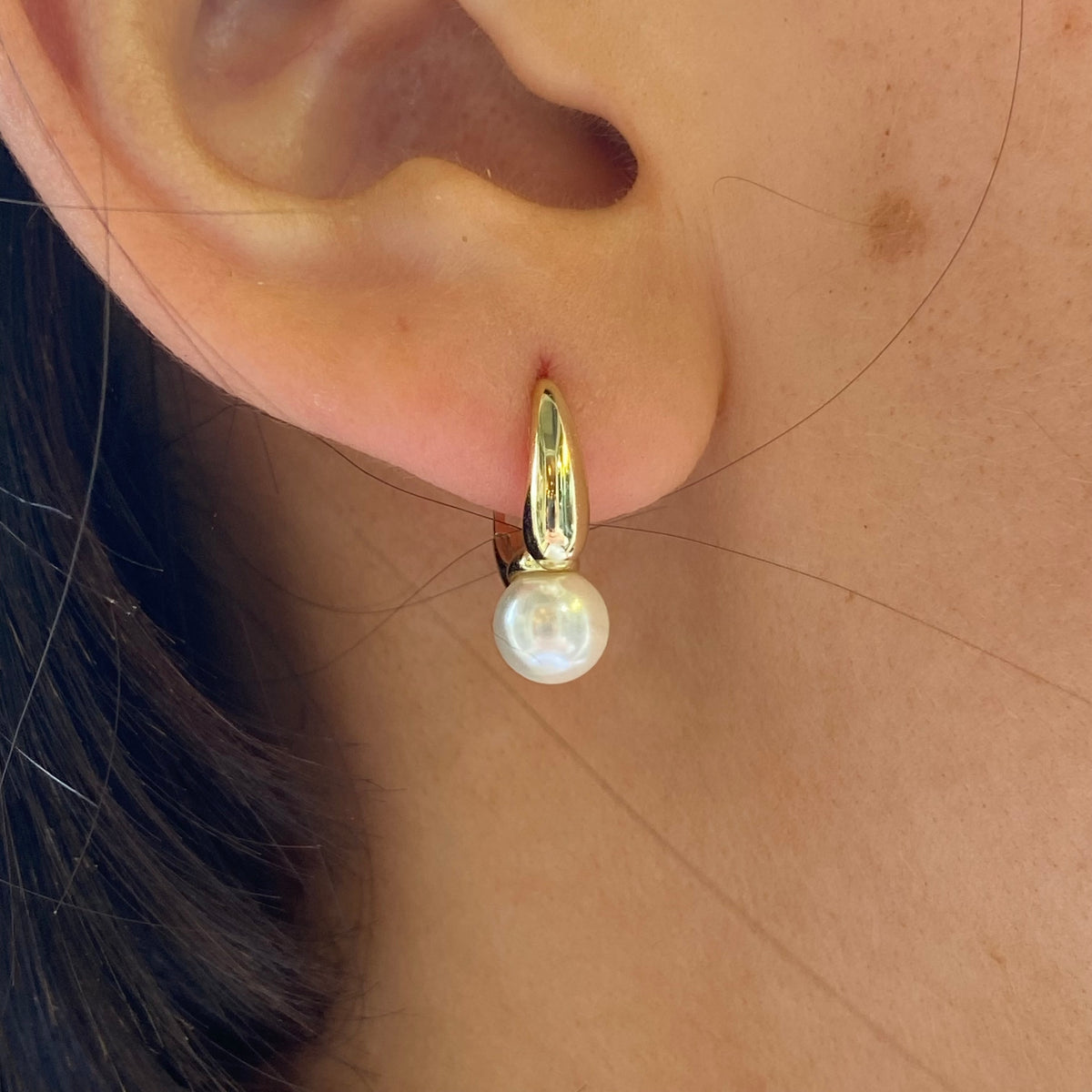 Sunshine Faux Pearl Huggie Hoop Earrings