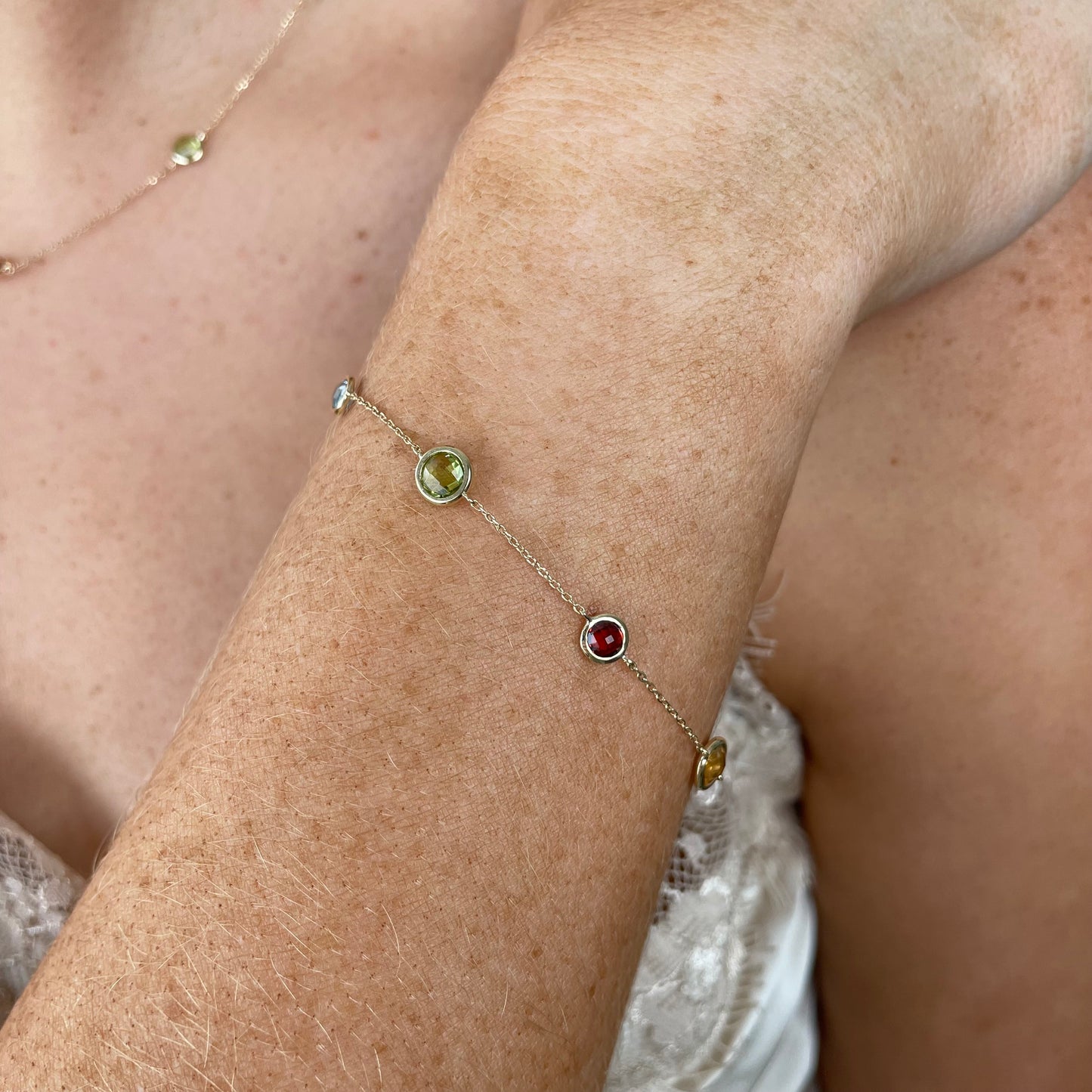 9ct Gold Semi-Precious Station Bracelet