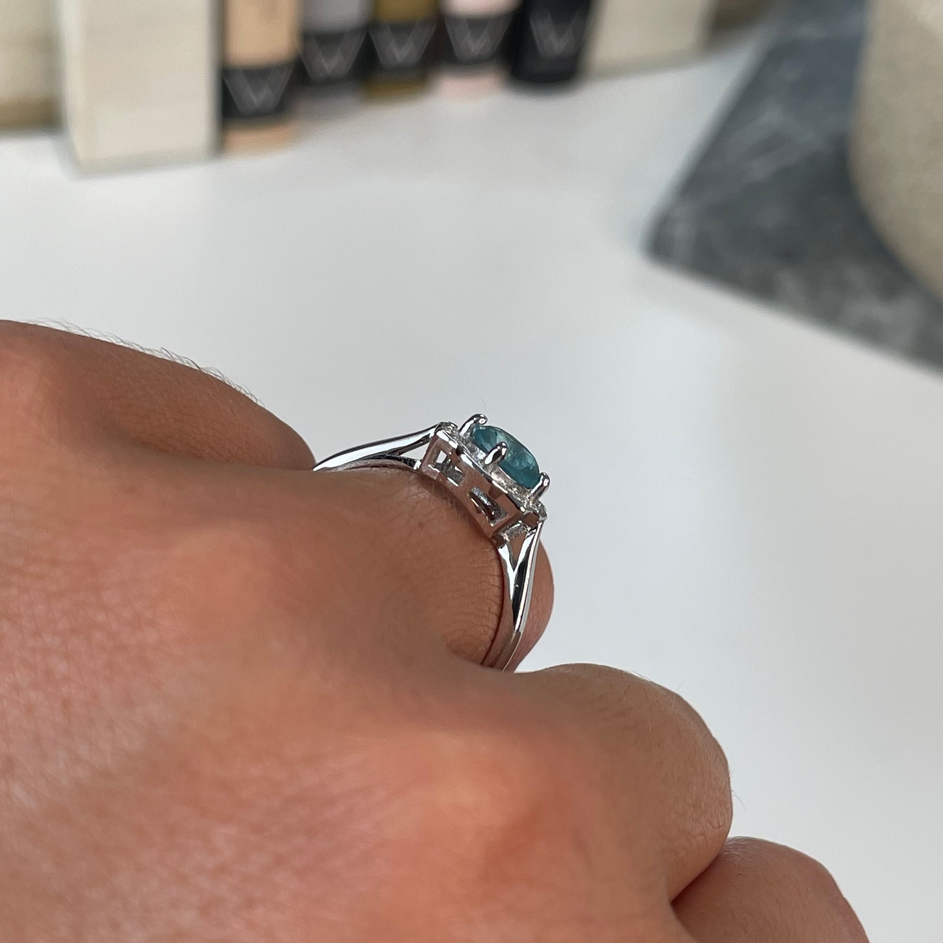 Silver Aqua CZ Vintage Style Cluster Ring - John Ross Jewellers