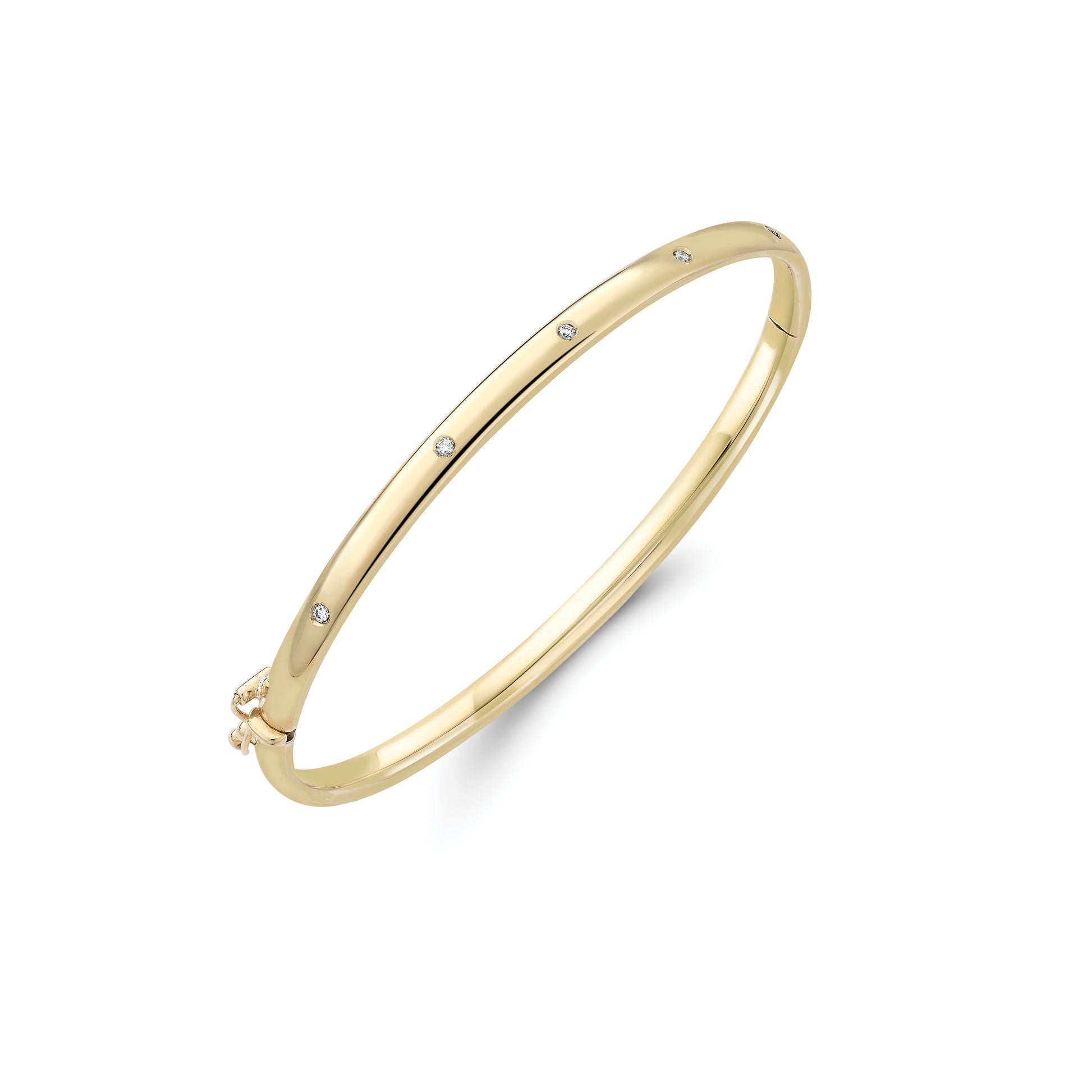9ct Gold Diamond Set Classic Polished Bangle - John Ross Jewellers