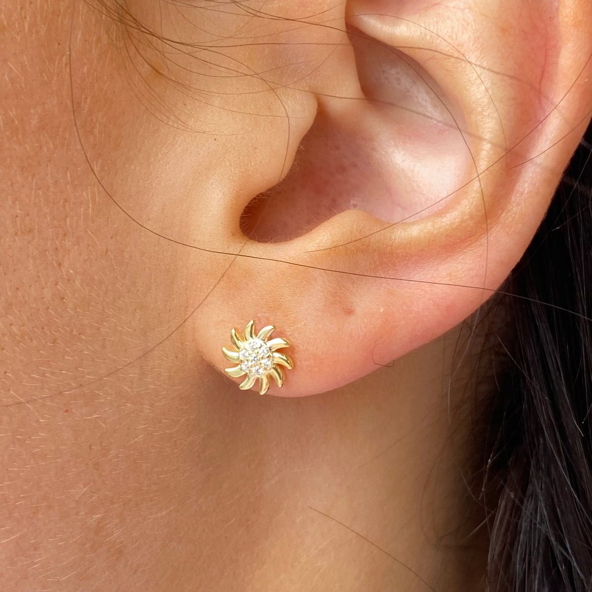 Sunshine CZ Sun Stud Earrings
