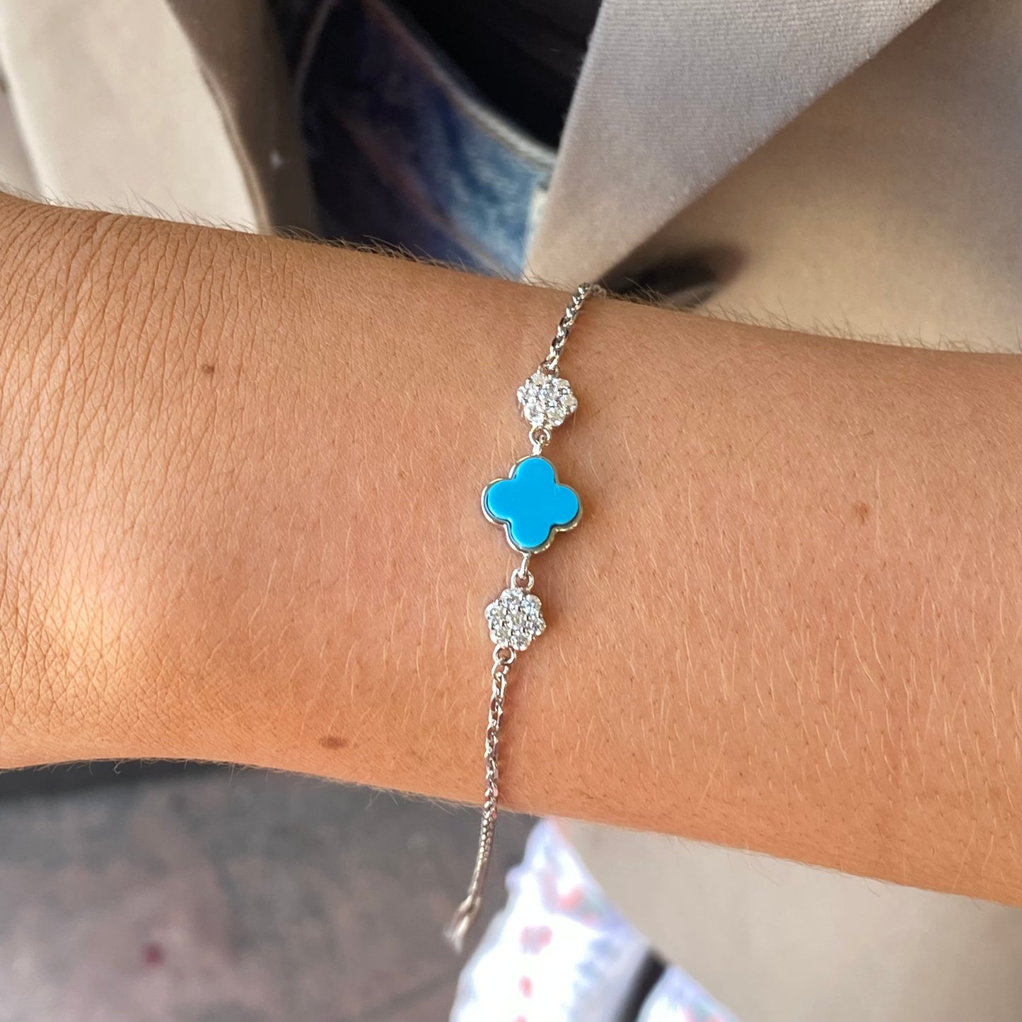 Silver CZ Bracelet | Turquoise Quatrefoil