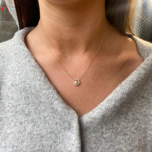 9ct Gold Pretty Pearl & CZ Necklace - John Ross Jewellers