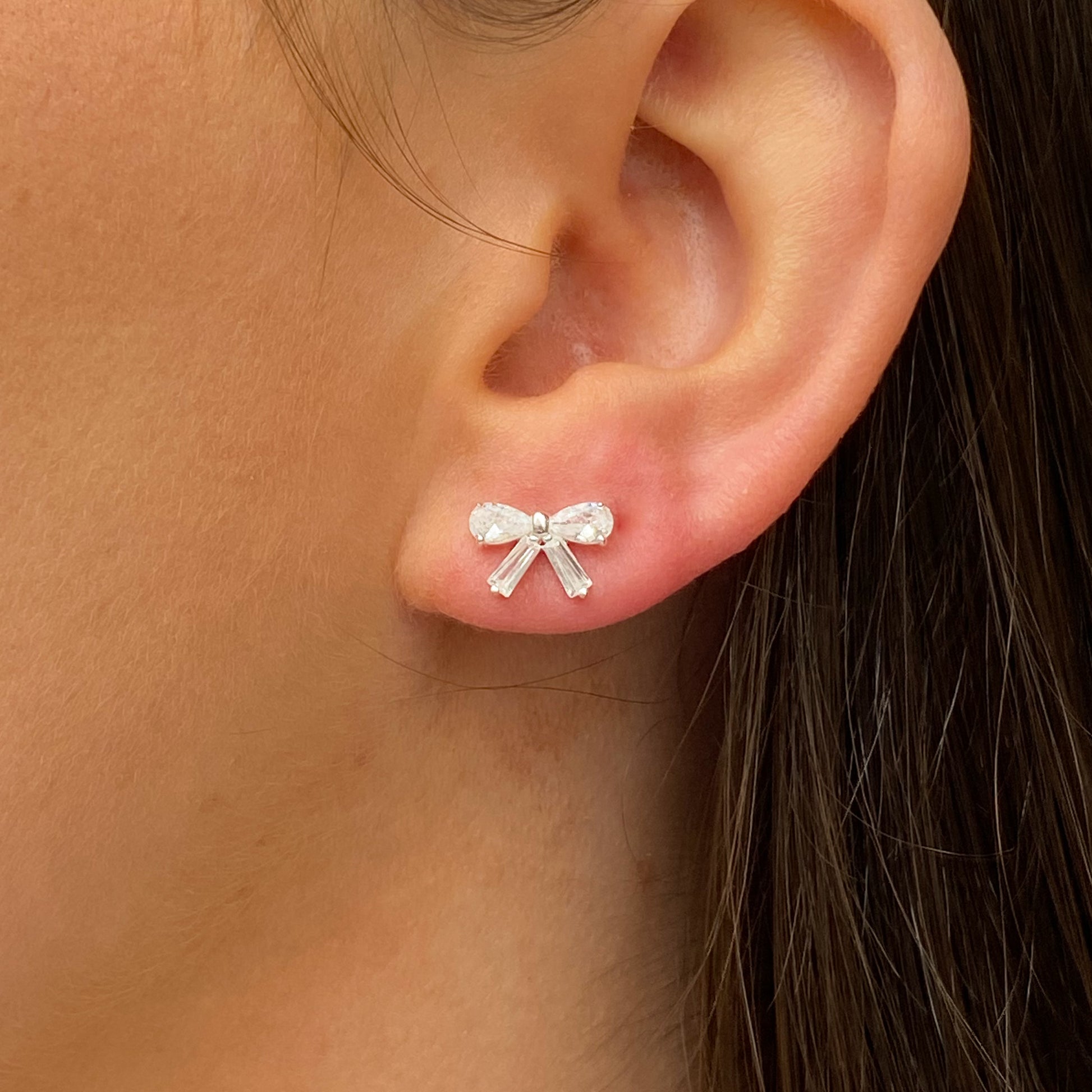 Silver Mixed CZ Bow Stud Earrings - John Ross Jewellers