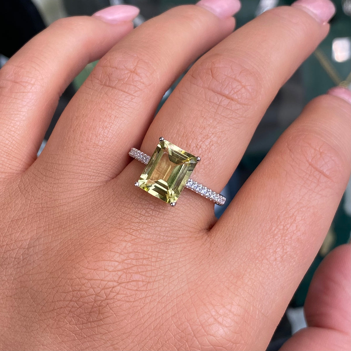 Silver Peridot & CZ Solitaire Ring