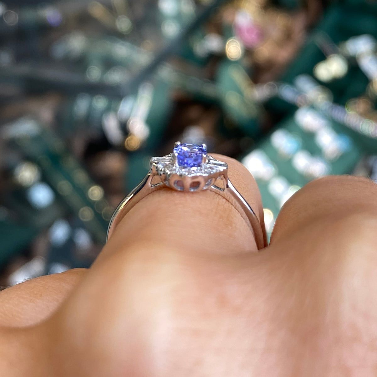 9ct White Gold Tanzanite & Diamond Ring