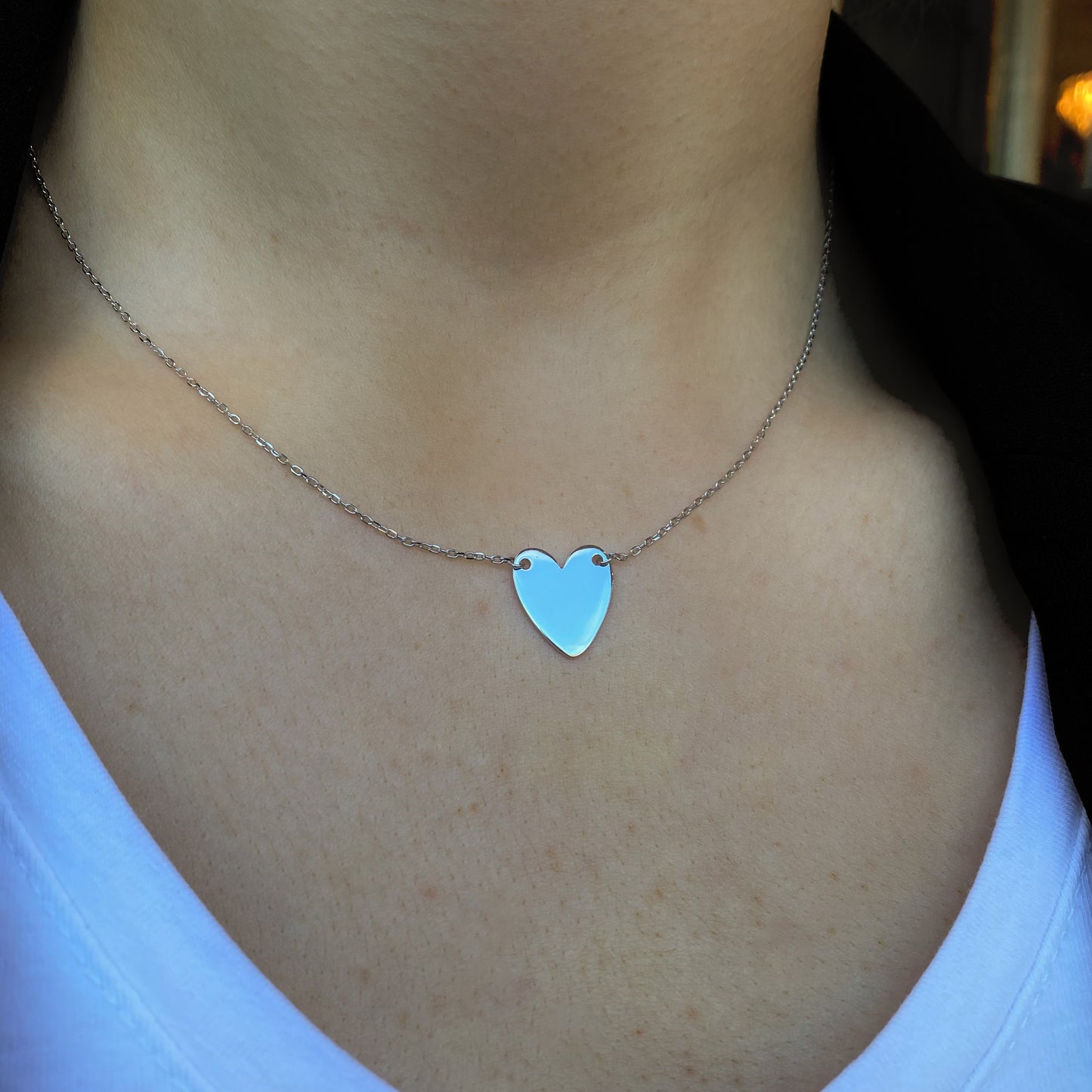 Silver Heart Disc Necklace