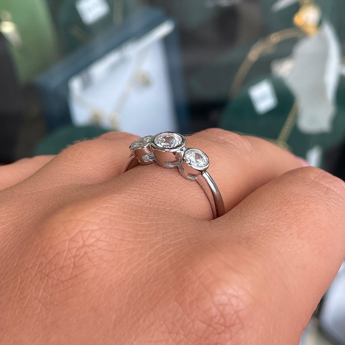 Silver Rubover CZ Trilogy Ring