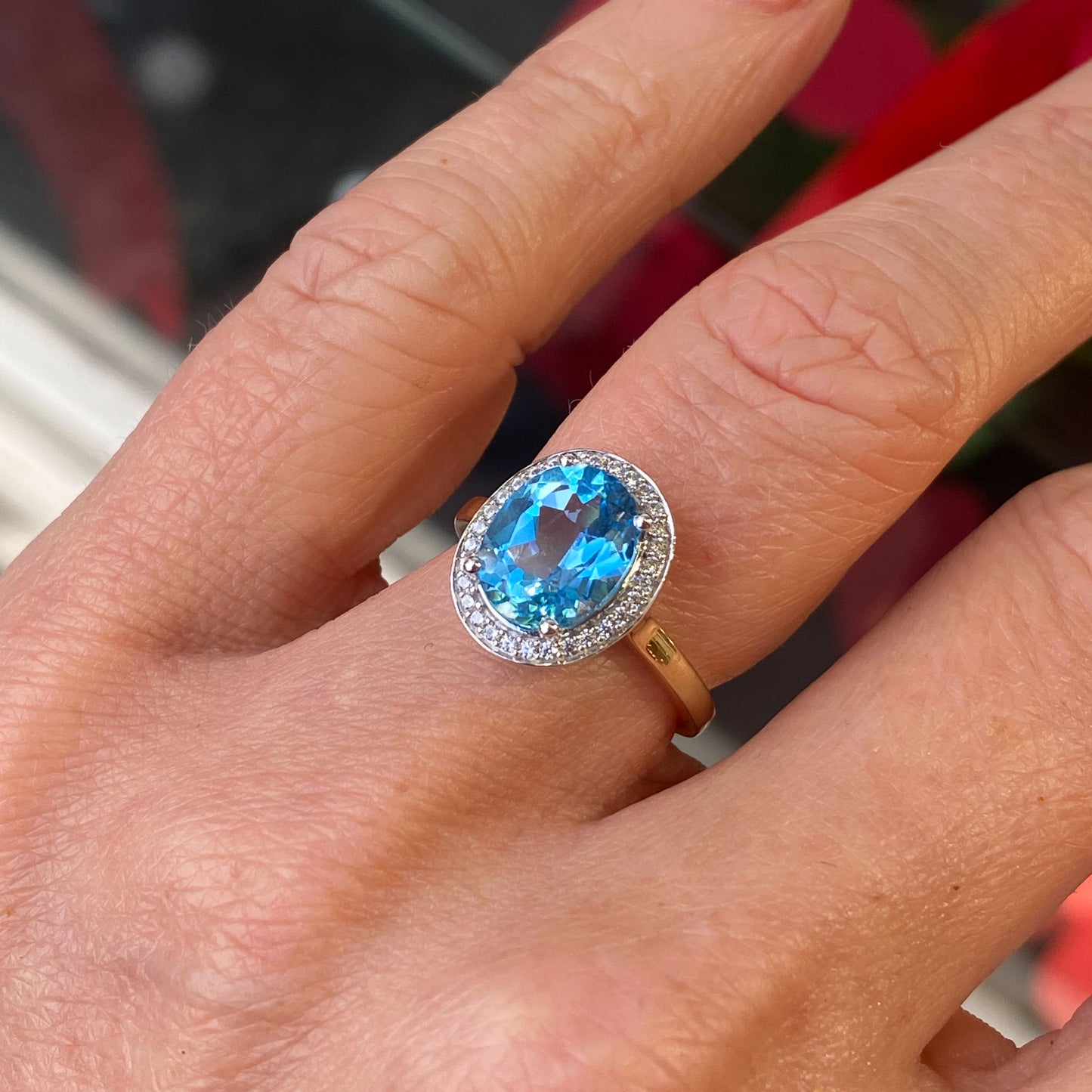 9ct Gold Blue Topaz & CZ Oval Cluster Ring - John Ross Jewellers