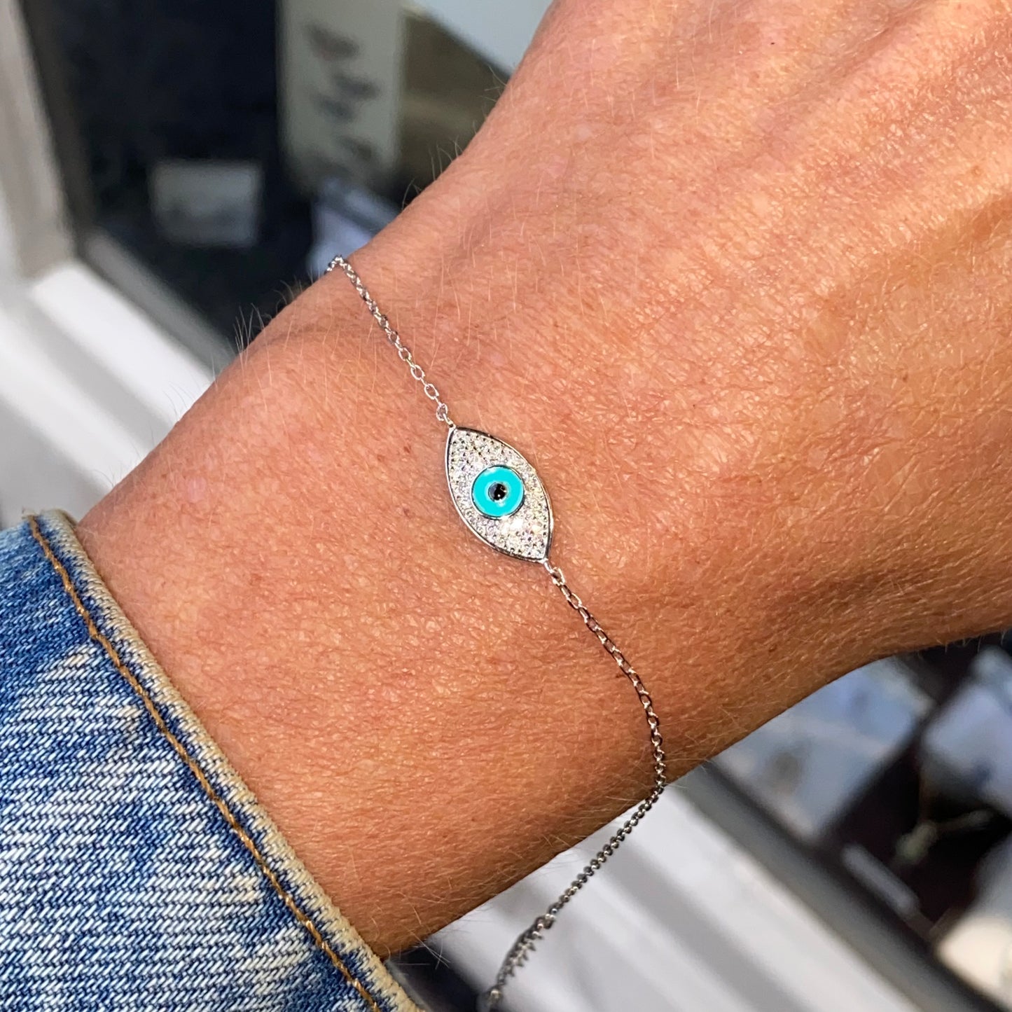 Silver CZ Evil Eye Bracelet