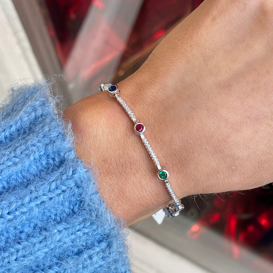 Silver Multicolour CZ Tennis Bracelet | 19+3cm - John Ross Jewellers
