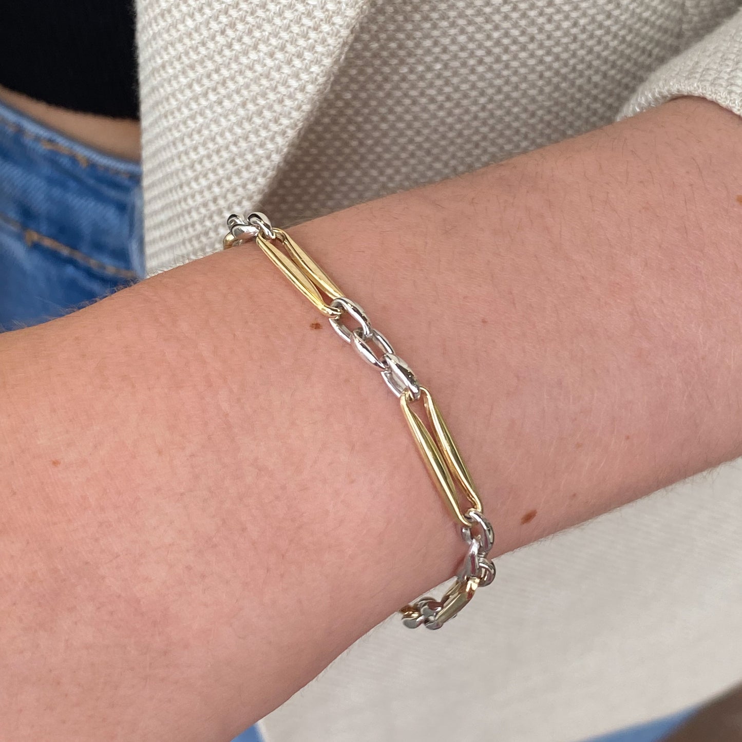 9ct Gold Two Tone Modern Figaro Bracelet