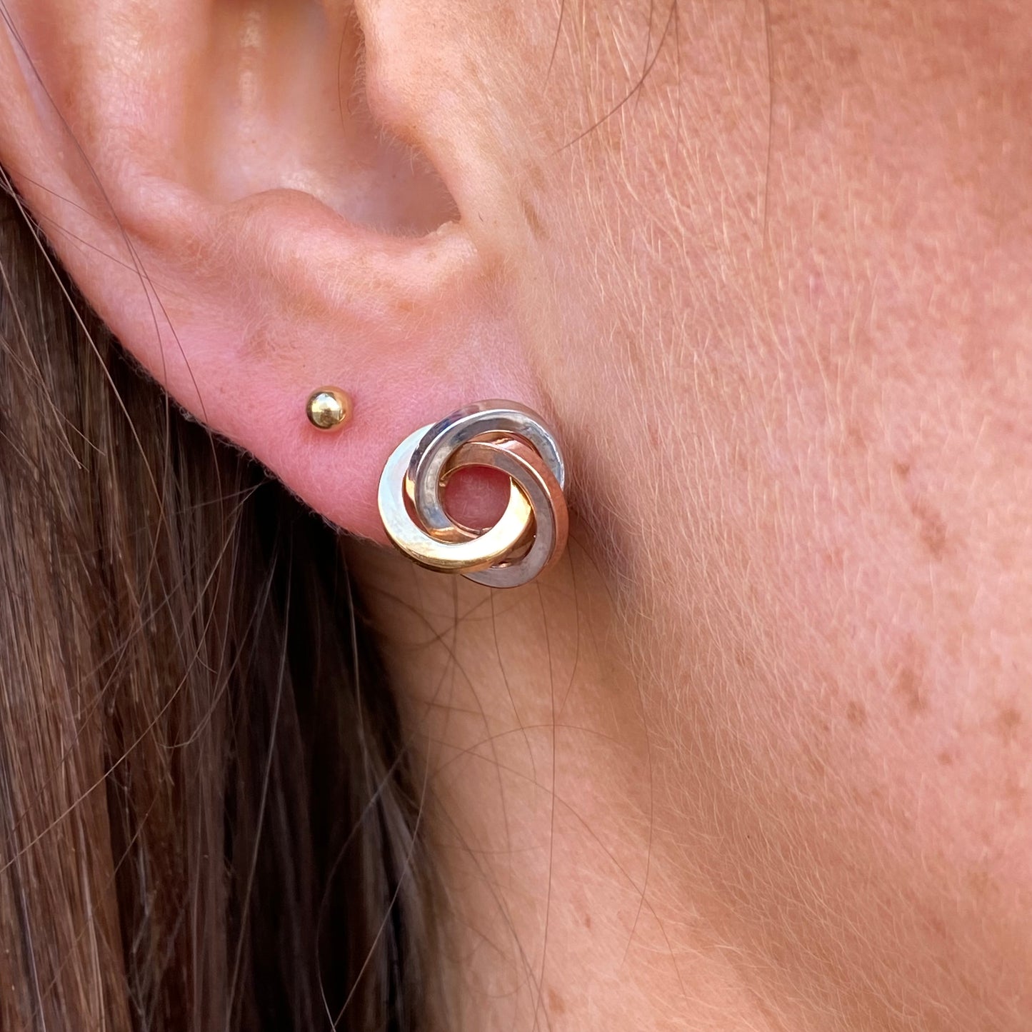 9ct Gold Three Tone Knot Stud Earrings