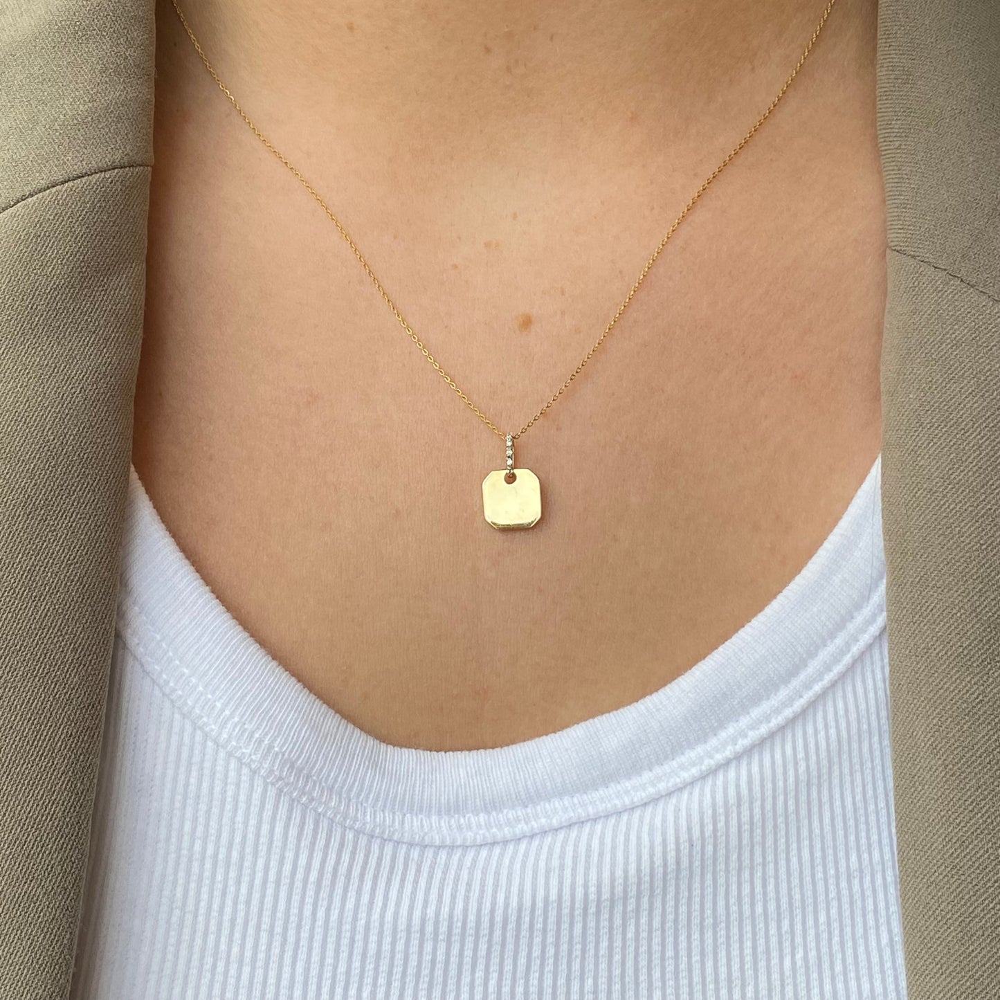 9ct Gold Square Disc Necklace | CZ Bail - John Ross Jewellers