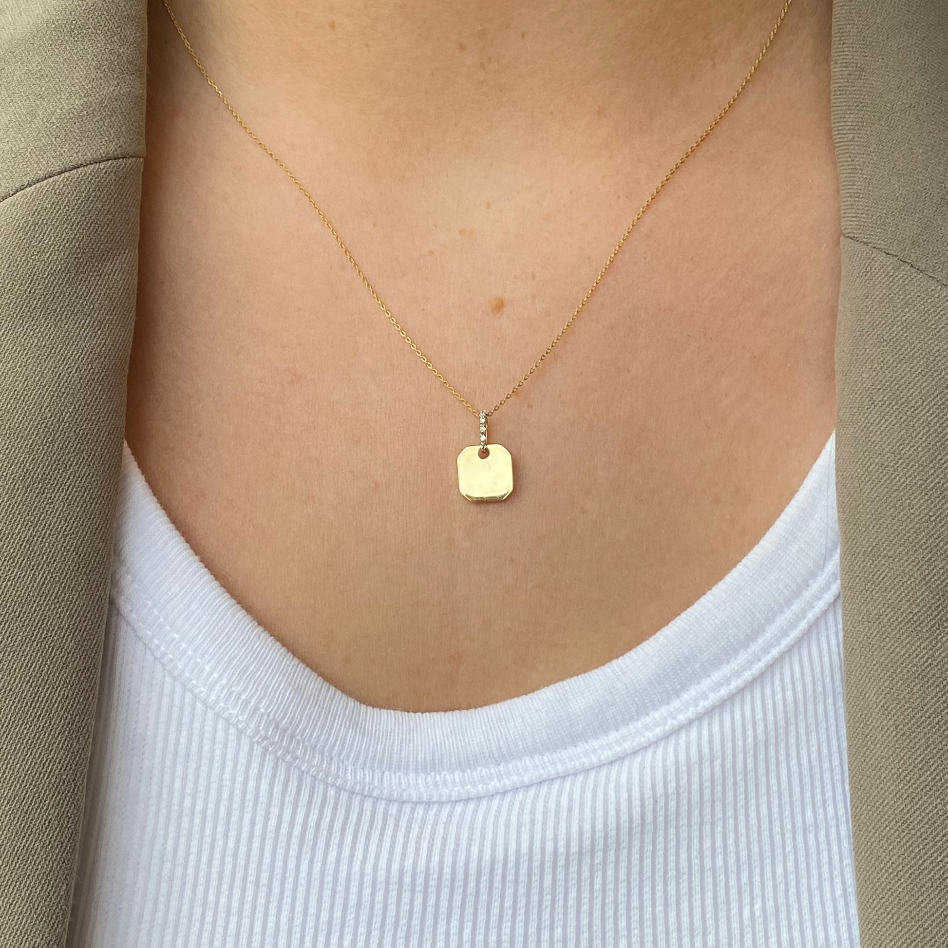 9ct Gold Square Disc Necklace | CZ Bail - John Ross Jewellers