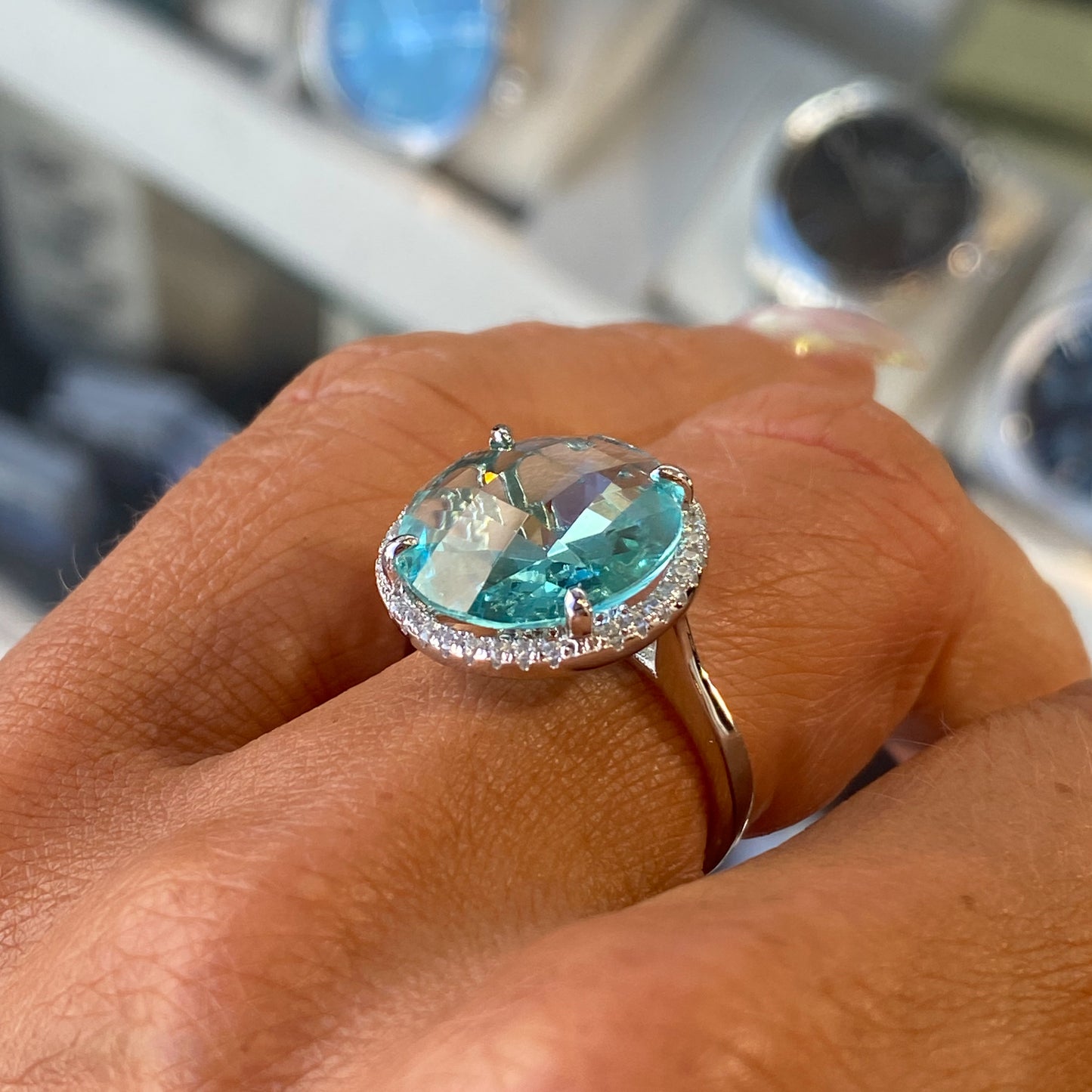 Silver Aqua Statement Ring