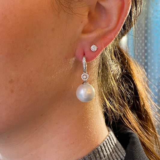 Silver 12mm Shell Pearl & CZ Drop Earrings - John Ross Jewellers