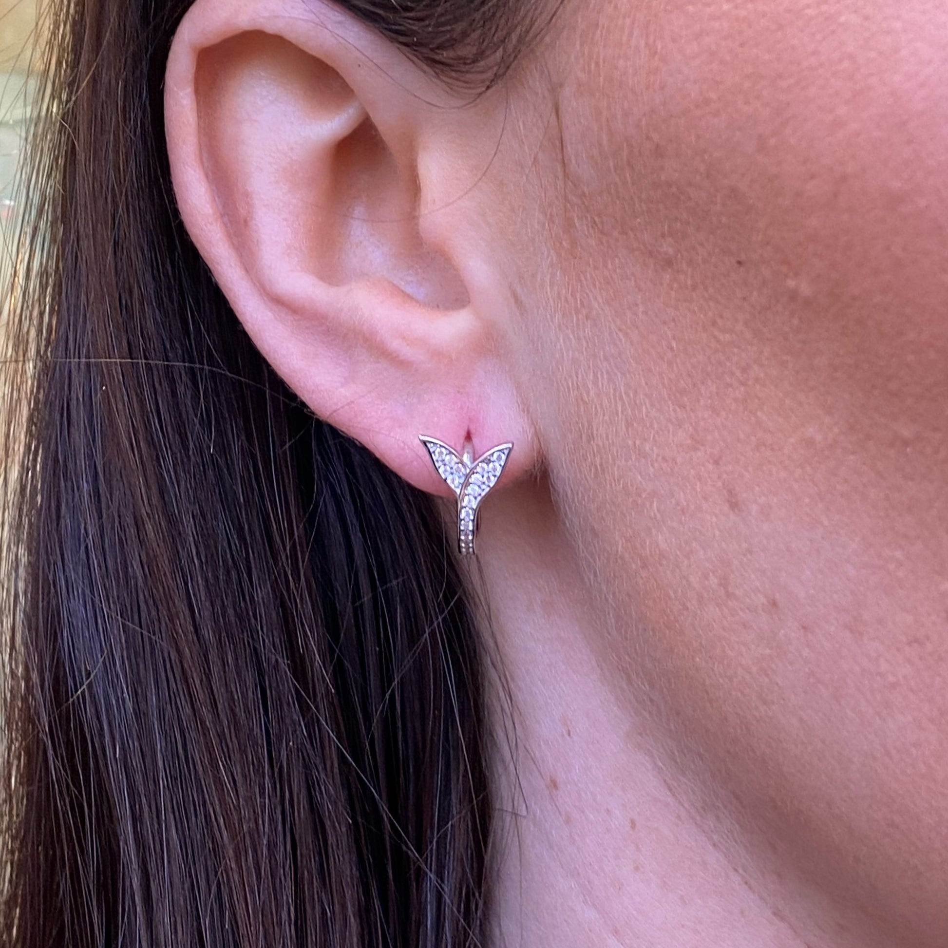 Silver CZ Whale Tail Hoop Earrings - John Ross Jewellers