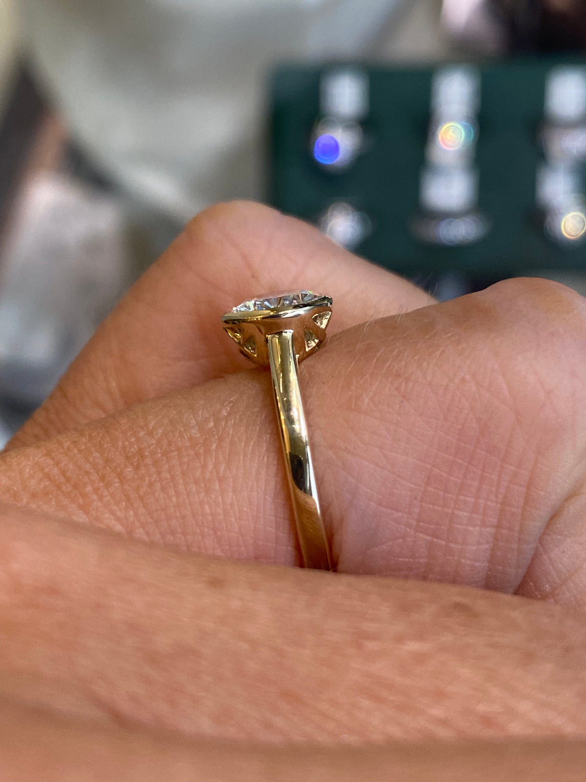 9ct Gold CZ Oval Solitaire Ring - East West