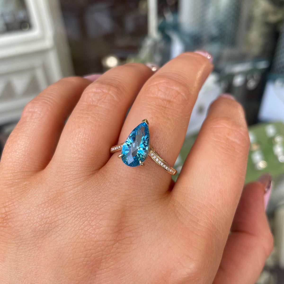 9ct Gold Swiss Blue Topaz & Diamond Ring