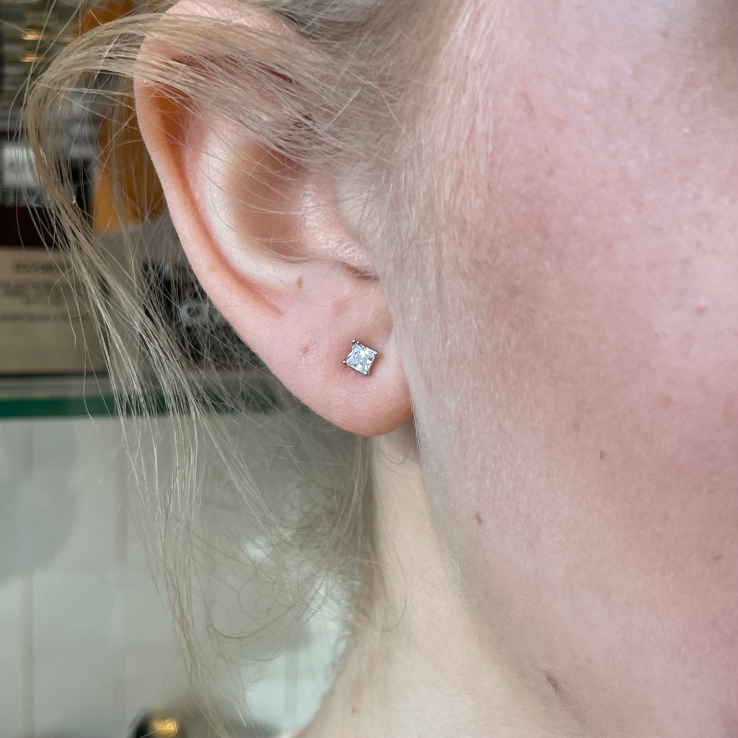 Silver 3mm Four Claw Princess CZ Stud Earrings