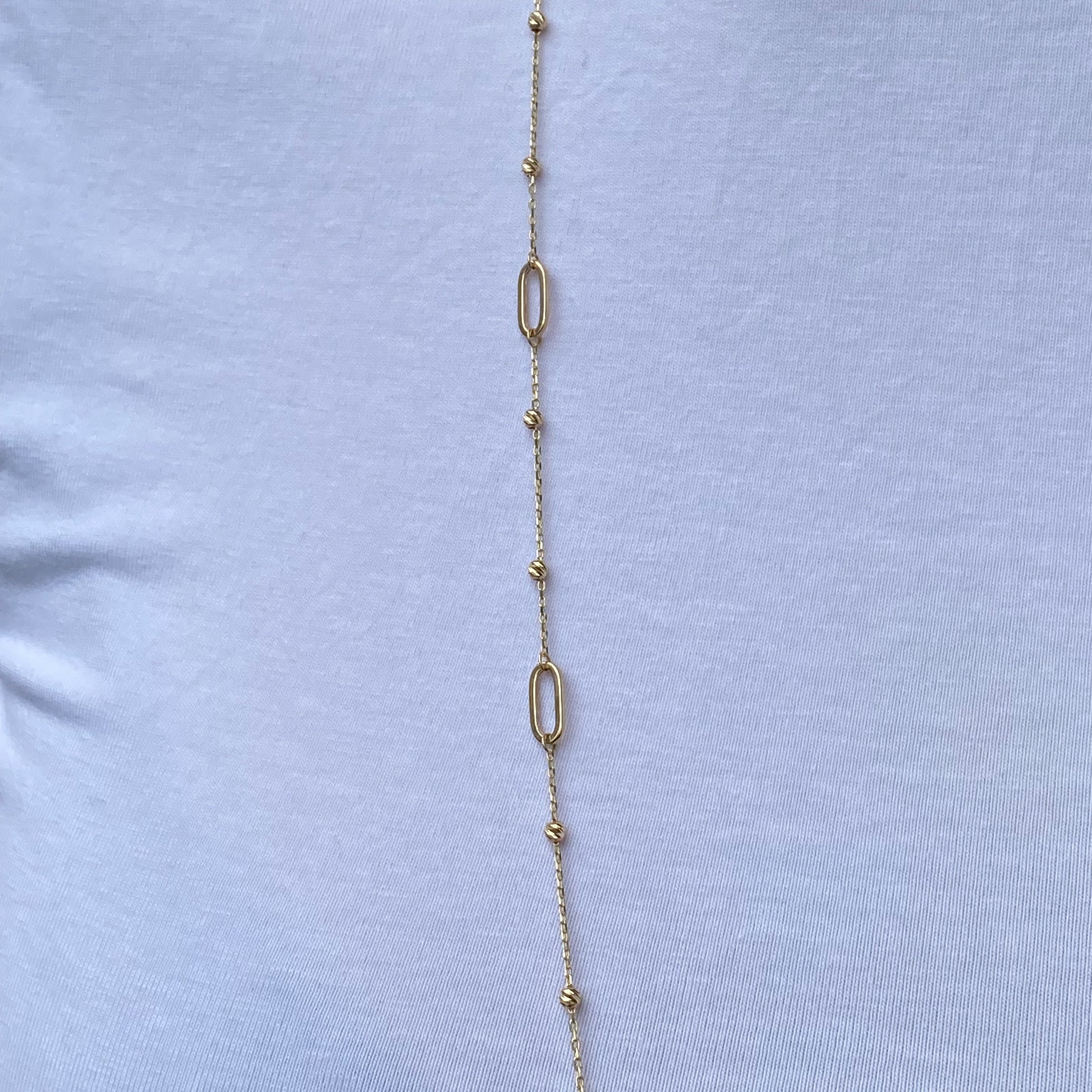 9ct Gold Paper Link & Diamond Cut Bead Long Necklace - John Ross Jewellers